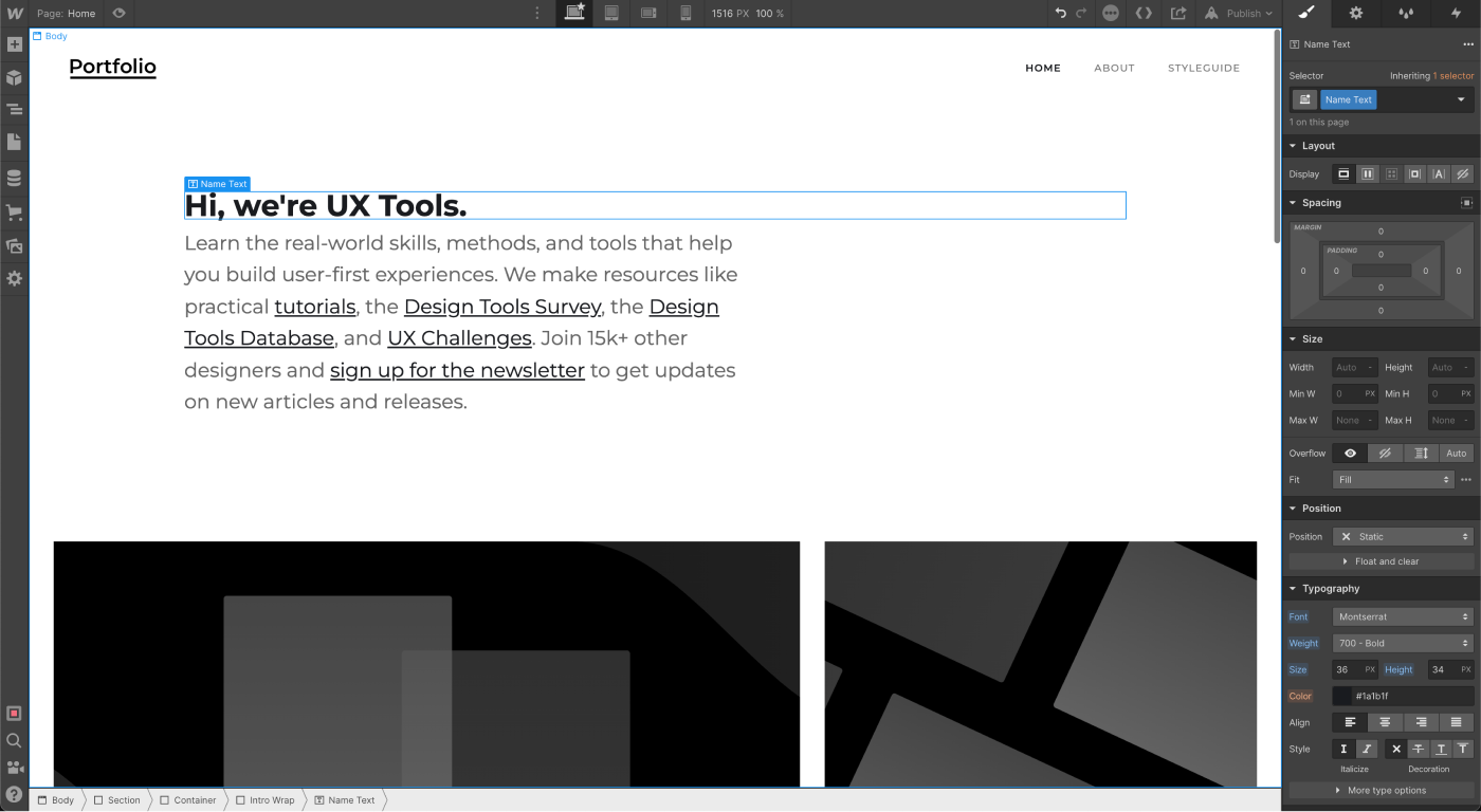 A screenshot of Webflow